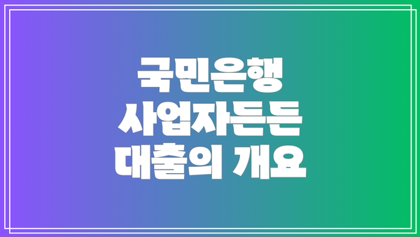 국민은행 사업자든든 대출의 개요
