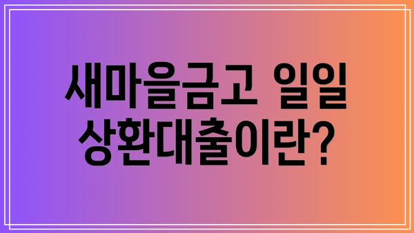 새마을금고 일일상환대출이란?