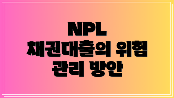 NPL 채권대출의 위험 관리 방안